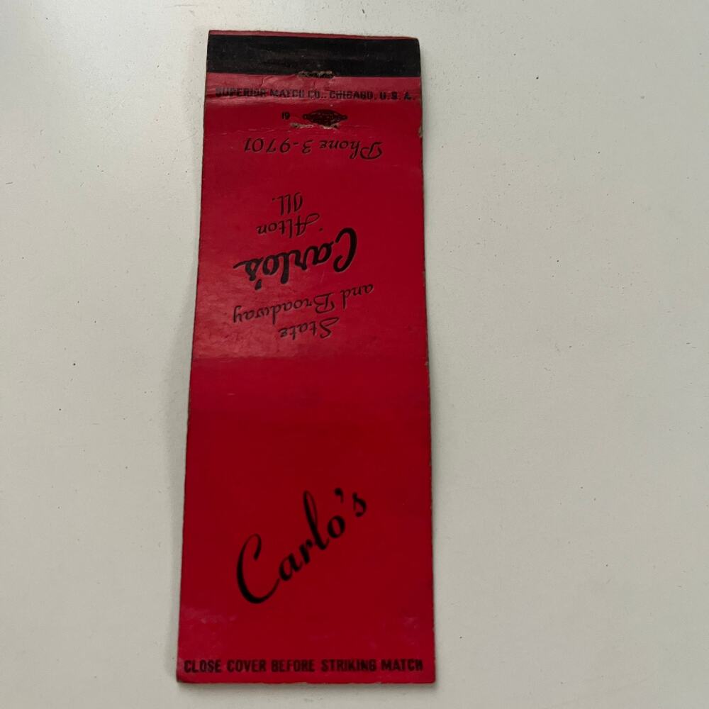 Carlo's State & Broadway Alton IL Vintage Matchbook Cover SMB16-6